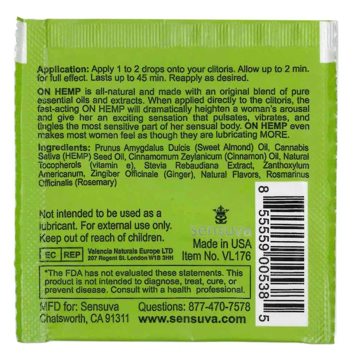 Female Sex Toys Sensuva Sensuva ON Hemp Female Arousal Oil Foil 05ml0002 fl oz