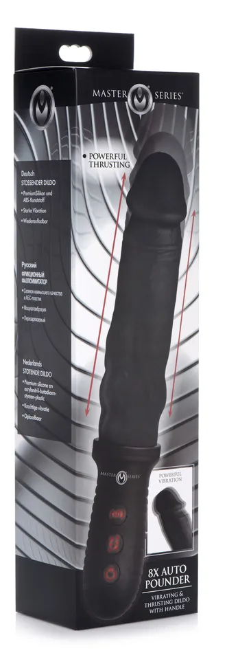 8x Auto Pounder Vibrating and Thrusting Dildo With Handle Black XR Brands Master Series Female Sex Toys 8x Auto Pounder Vibrating and Thrusting Dildo With Handle Black XR Brands Master Series Female Sex Toys