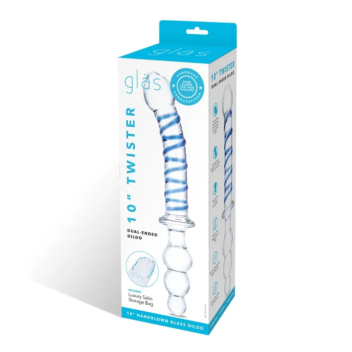 Dildos Glas 10 Inch Twister DualEnded Dildo Clearblue